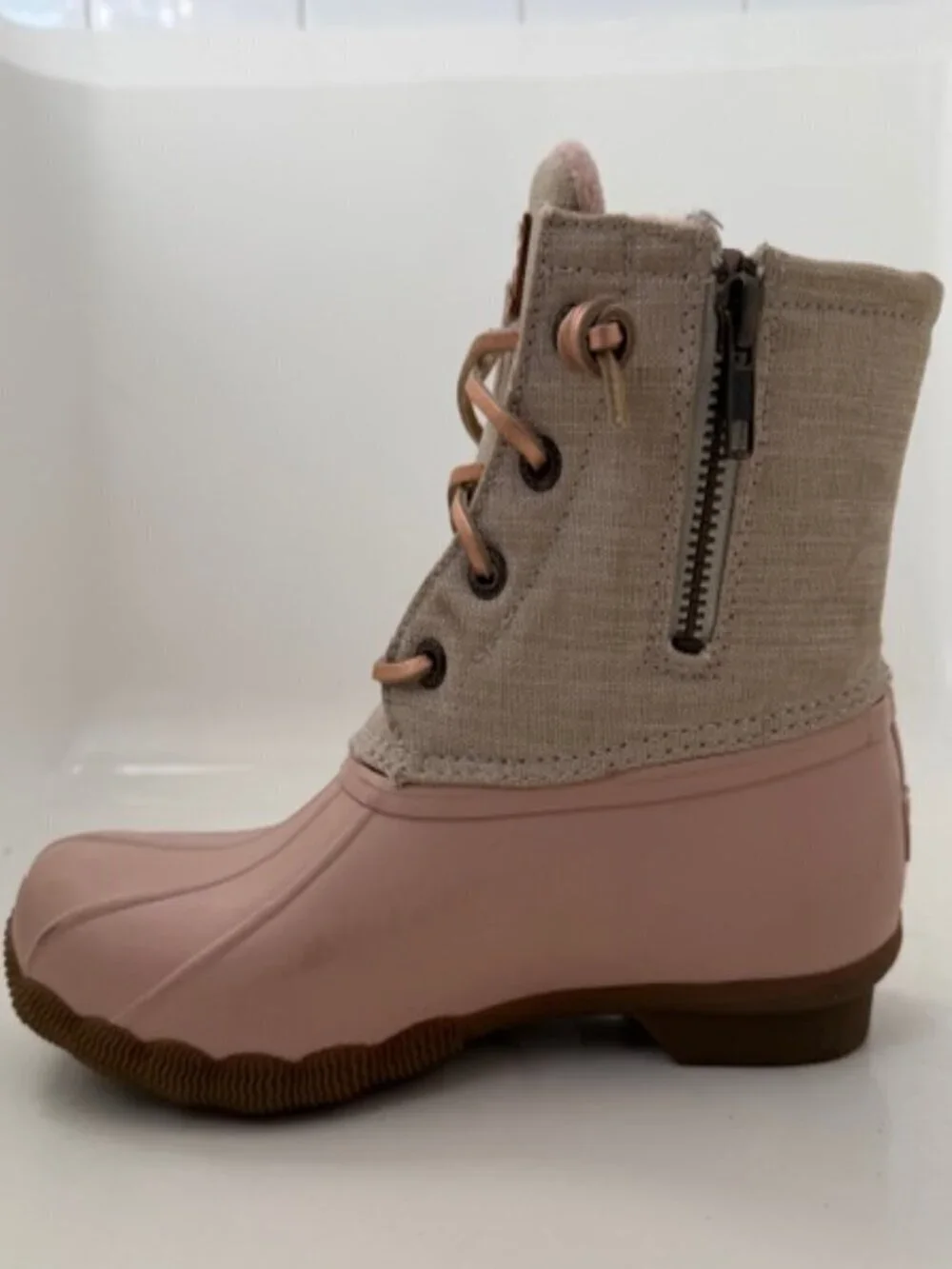 SPERRY Saltwater Canvas Rose/Oat Rain Snow Boots Sz 6